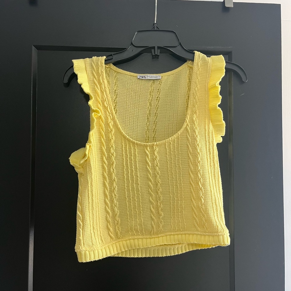 Zara Butter Yellow Cable-Knit Ruffle Tank